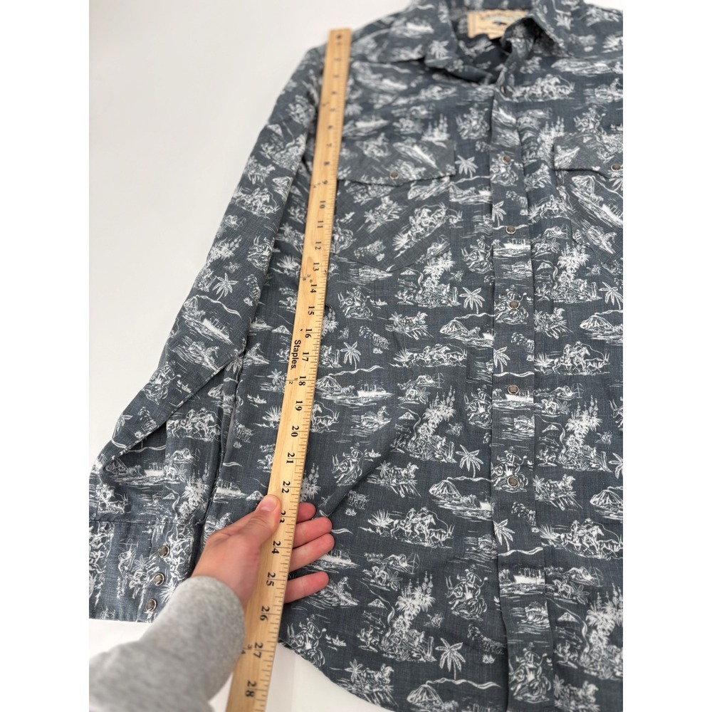 Western Aloha Mens XL Pearl Snap Shirt Gray White Island Toile Long Sleeve - Picture 4 of 6